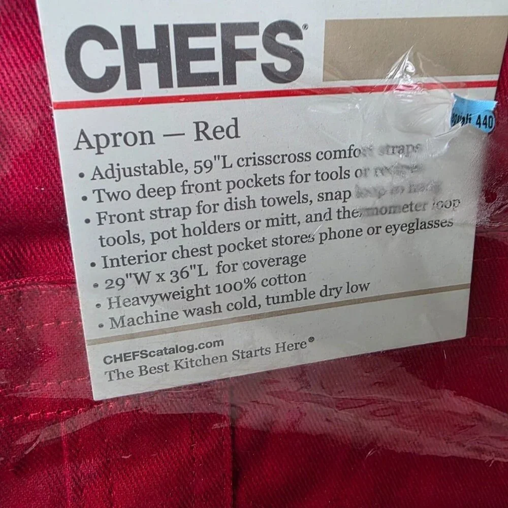 CHEFS Kitchen Apron Red 100% Cotton #29697